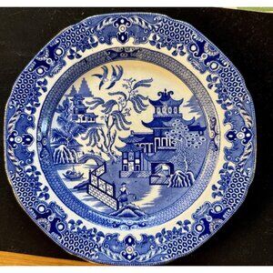 Vintage Burleigh Ware Willow Scalloped Gold Rimmed Bread Plate 7 - 1/2" Diameter